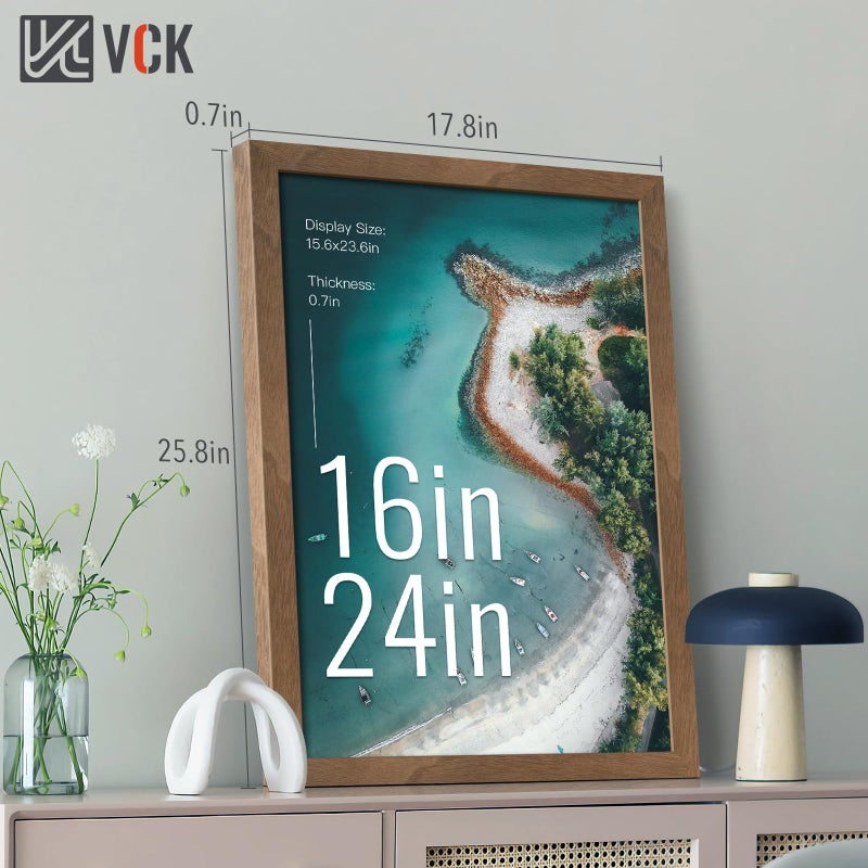 VCK 16x24 Poster Frame 3 Pack - Brown Walnut, Natural Textured Solid Wood Picture Frame, Wall Gallery Frame - Image 2