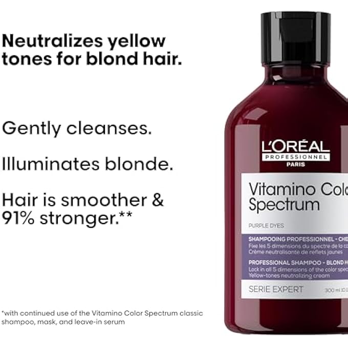 شامبو لوريال باريس بروفيشنال لتألق اللون مع تأثير الشعر الزجاجي للشعر الملون، يحيّد اللون الأصفر، سلسلة إكسبيرت، شامبو فيتامينو كولور سبيكتروم بالأصباغ البنفسجية المحايدة، 300 مل - Image 3