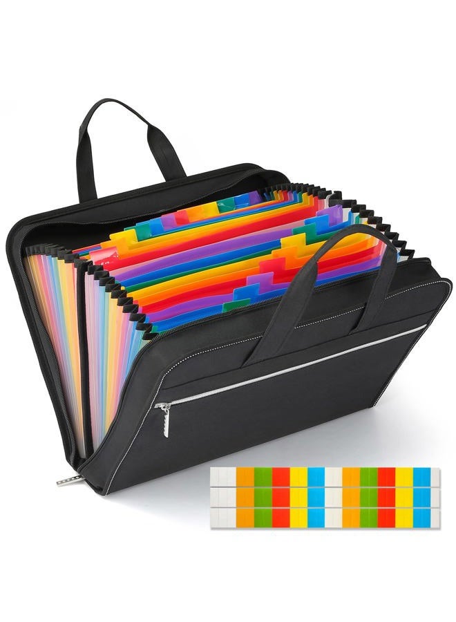 SEEKIND Heavy Duty Accordian File Organizer with Handle,26 Pockets Expanding File Folder, Portable Cloth Document Organizer Accordion File Keeper for Letter Size / A4 File, for Office, School-Black - Image 1