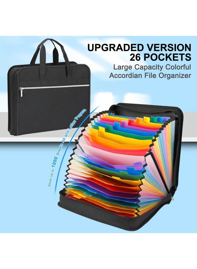SEEKIND Heavy Duty Accordian File Organizer with Handle,26 Pockets Expanding File Folder, Portable Cloth Document Organizer Accordion File Keeper for Letter Size / A4 File, for Office, School-Black - Image 2