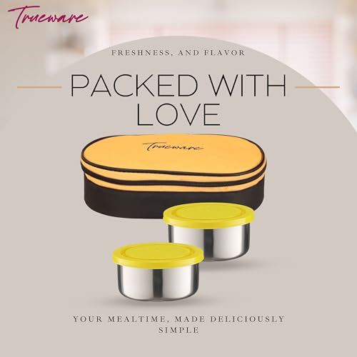 Trueware Super Pack Lunch Box, 2 Round Inner Steel Round Containers 300ml Each with Insulated Bag, Office Tiffin for Leak-Proof, Easy to Carry - Image 5