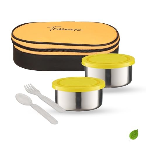 Trueware Super Pack Lunch Box, 2 Round Inner Steel Round Containers 300ml Each with Insulated Bag, Office Tiffin for Leak-Proof, Easy to Carry - Image 1