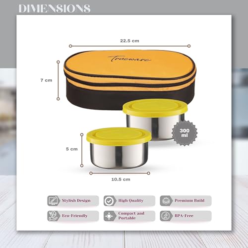 Trueware Super Pack Lunch Box, 2 Round Inner Steel Round Containers 300ml Each with Insulated Bag, Office Tiffin for Leak-Proof, Easy to Carry - Image 3