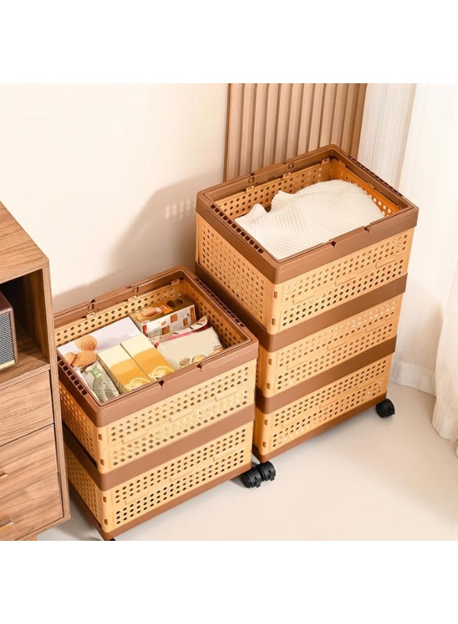 بلومنغ تايم سلة تخزين قابلة للطي بثلاثة أرفف مزودة بعجلات - منظم بلاستيكي جيد التهوية بمقبض - Image 4