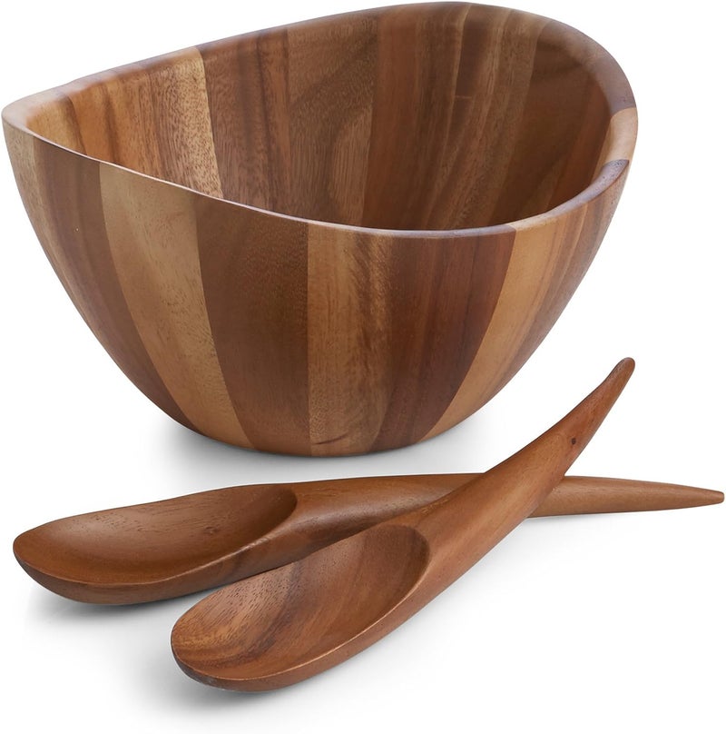 Nambe Nambé Harmony 3-Piece Salad Set – 12" Acacia Wood Serving Bowl with 12" Tongs – Designer Salad Bowl & Server Set for Dining, Entertaining & Kitchen Décor – Flowing Curves & Elegant Lines - Image 1