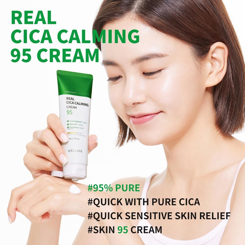 WELLAGE Cica Calming Cream - Korean Face Soothing Moisturizer, High Purity Madecassoside with Centella Asiatica Panthenol - Calms Sensitive Skin, Anti-Redness & Rosacea, Anti-Scaling & Blemish, 2.7oz - Image 2