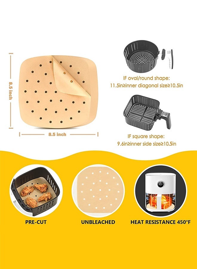 بشكل مختصر 100 قطعة من بطانة قلاية الهواء، مقاس 8.5 بوصة - ورق زبدة لقلاية الهواء، ورق بطانة مربع لقلاية الهواء، ورق زبدة متين مثقب لورق قلاية الهواء، سلة البخار - Image 2