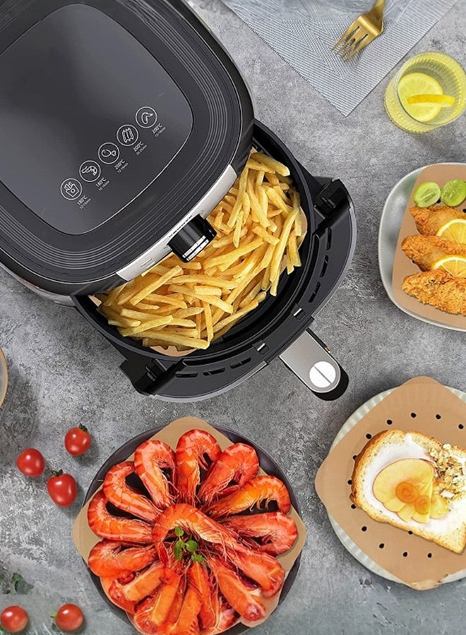 بشكل مختصر 100 قطعة من بطانة قلاية الهواء، مقاس 8.5 بوصة - ورق زبدة لقلاية الهواء، ورق بطانة مربع لقلاية الهواء، ورق زبدة متين مثقب لورق قلاية الهواء، سلة البخار - Image 4