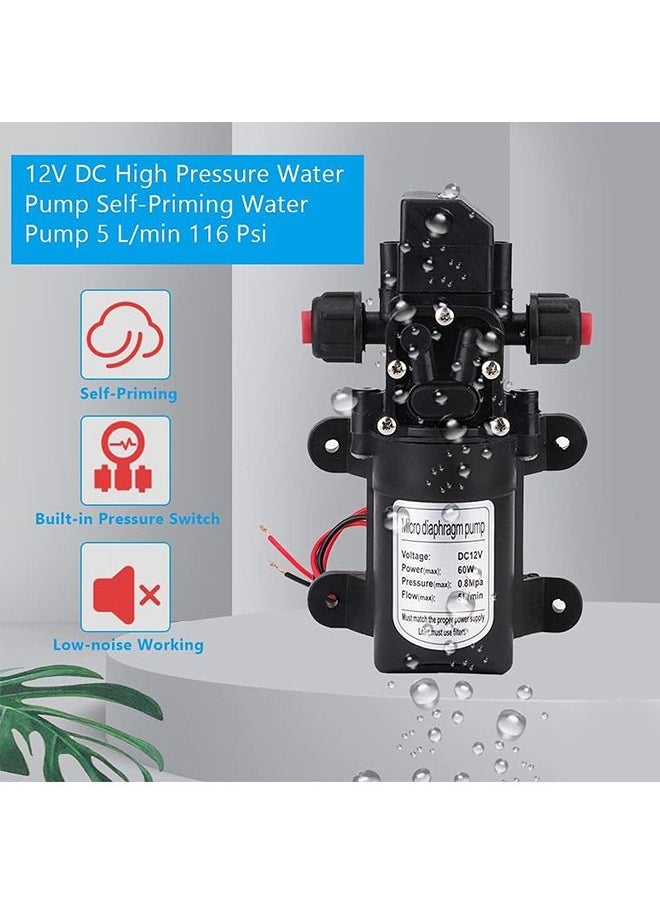 Arabest - 12V Water Pump, 12V DC High Pressure Water Pump Self-Priming Water Pump 5 L/min Water Pressure Diaphragm Pump for Caravan RV Camper Marine Boat - Image 1