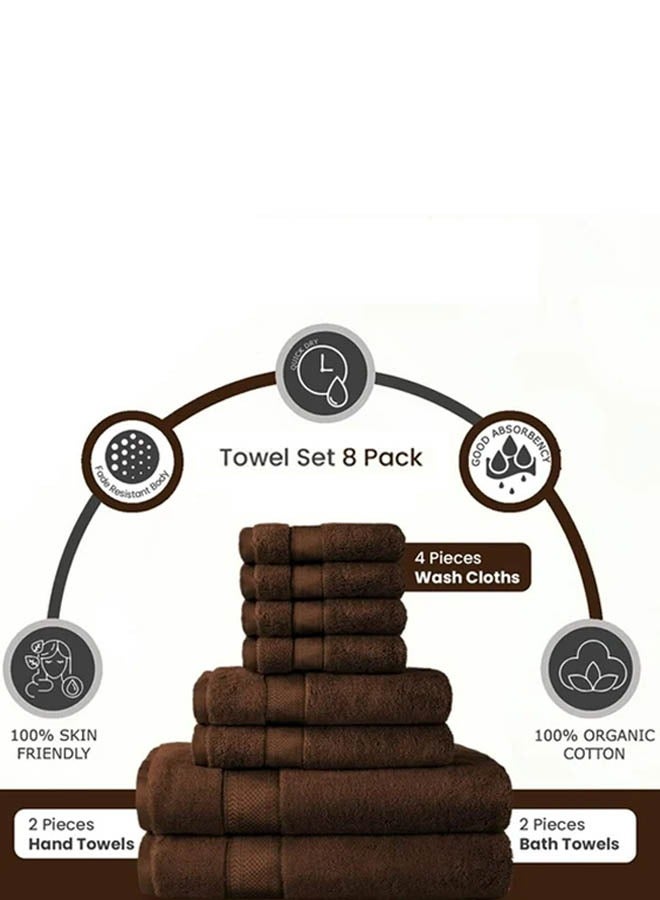 Kingston Premium Quality High Absorbent Bath Towel Set 2 Bath Towels 2 Hand Towels And 4 Wash Cloths Combo Pack of 8 Brown