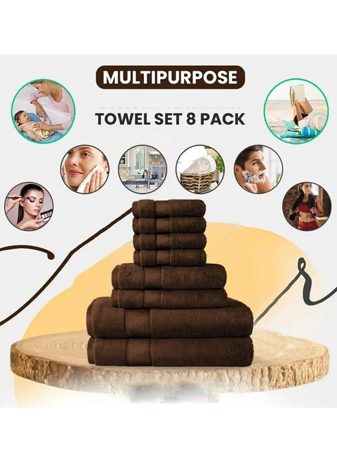 Kingston Premium Quality High Absorbent Bath Towel Set 2 Bath Towels 2 Hand Towels And 4 Wash Cloths Combo Pack of 8 Brown