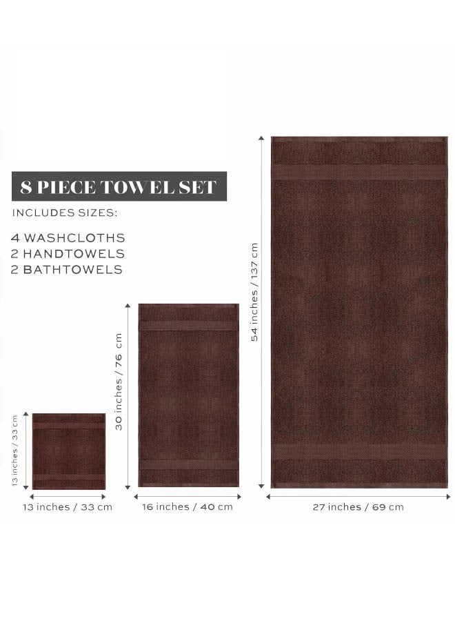Kingston Premium Quality High Absorbent Bath Towel Set 2 Bath Towels 2 Hand Towels And 4 Wash Cloths Combo Pack of 8 Brown