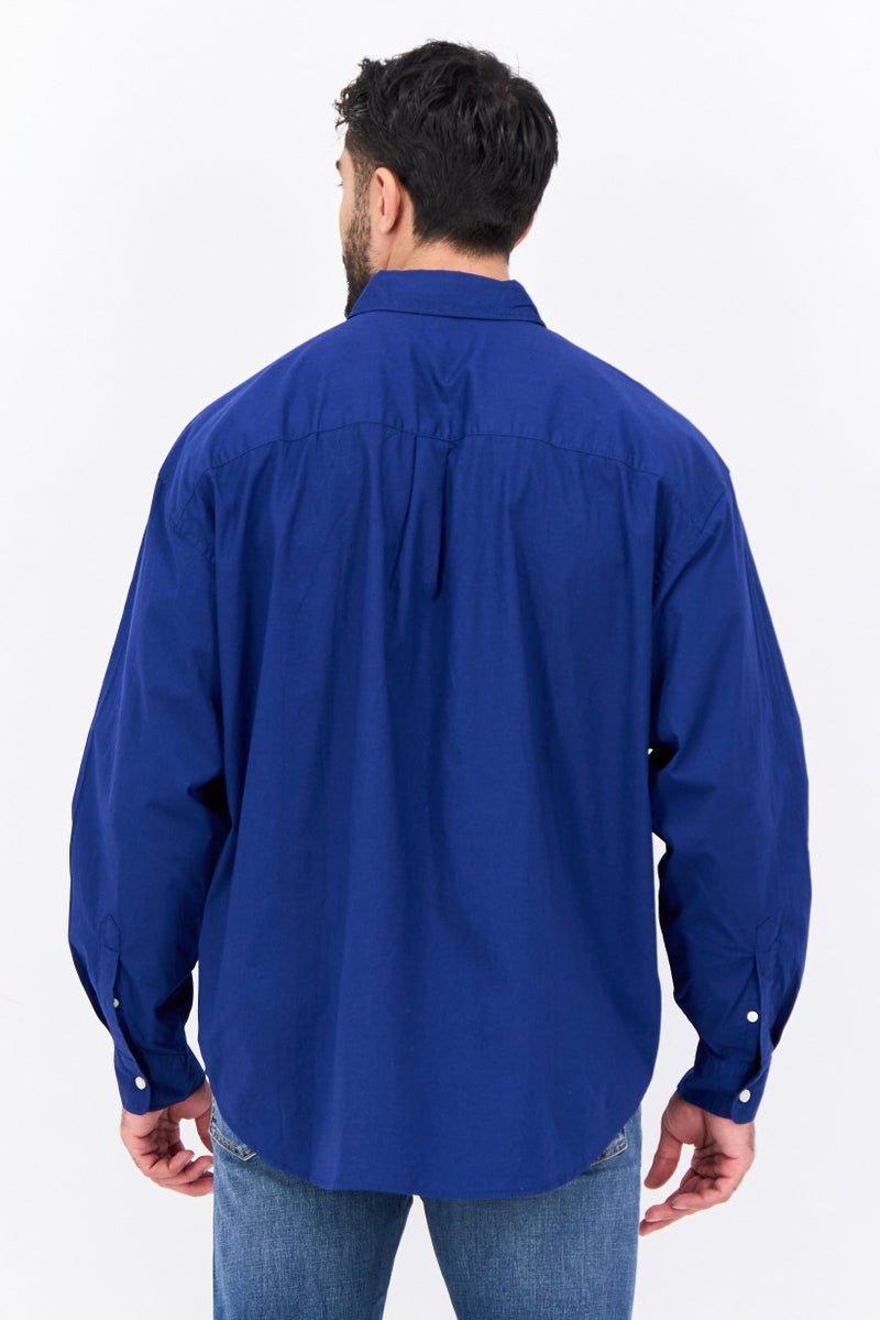 GAP Men Stretch Fit Plain Long Sleeves Poplin Casual Shirt, Dark Royal Blue - Image 3