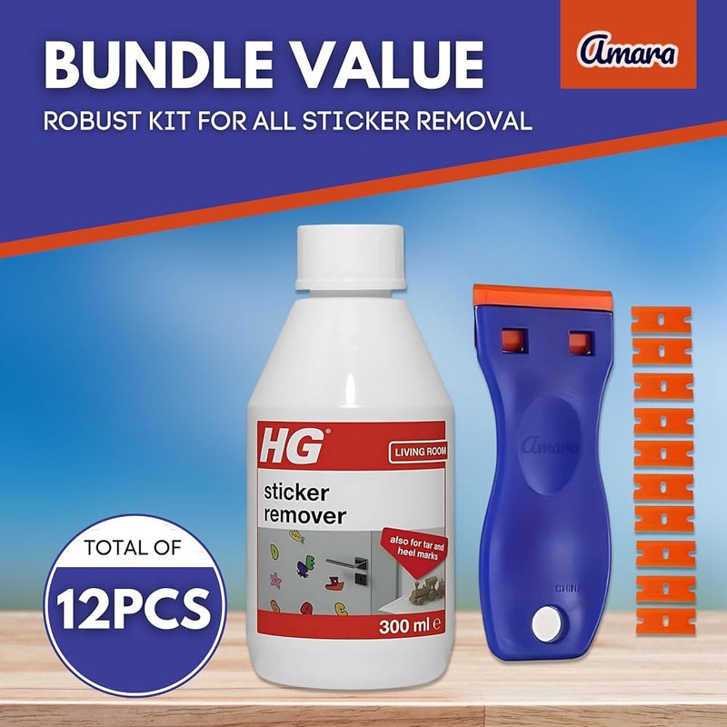 Amara Sticky Stuff Remover with Amara Plastic Scraper & 10 Blades - HG Sticker Remover 300ml & Plastic Scraper - Sticker Remover, Sticky Label Remover, Adhesive Remover, Glue Remover and Car Sticker Remover - Image 2