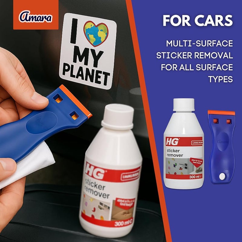Amara Sticky Stuff Remover with Amara Plastic Scraper & 10 Blades - HG Sticker Remover 300ml & Plastic Scraper - Sticker Remover, Sticky Label Remover, Adhesive Remover, Glue Remover and Car Sticker Remover - Image 5