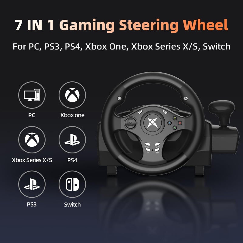 NBCP عجلة سباق NBCP لألعاب الكمبيوتر، عجلة قيادة Xbox One بزاوية 270 درجة مع دواسات ومبدل للعبة PS4، بلاي ستيشن 3، XBOX Series X S، NS SWITCH، أندرويد (أسود) [لعبة فيديو] - Image 2