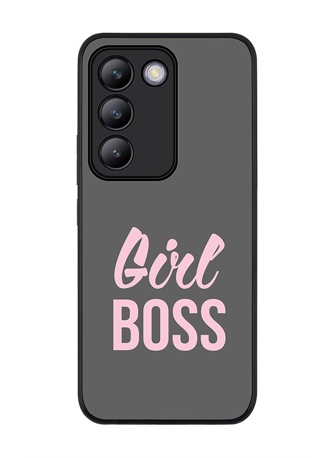 Stylizedd Rugged Black edge case for Vivo V30 Lite 5G, Slim fit Soft Case Flexible Rubber Edges Anti Drop TPU Gel Thin Cover -  Girl Boss (Grey) - Image 1