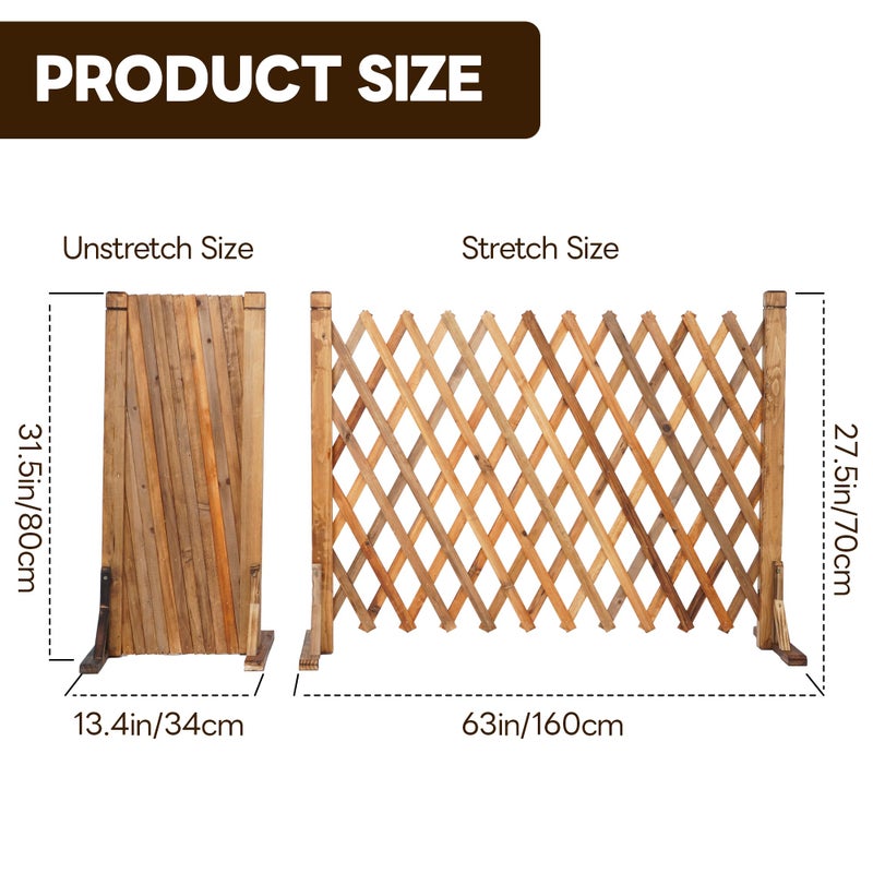 MYOYAY 2PCS Expandable Instant Fence Retractable Wooden Fence Wooden Pet Gate Freestanding Wood Plant Screen Fence Partition Wood Garden Trellis for Home Yard Garden Indoor Outdoor Decor - Image 2