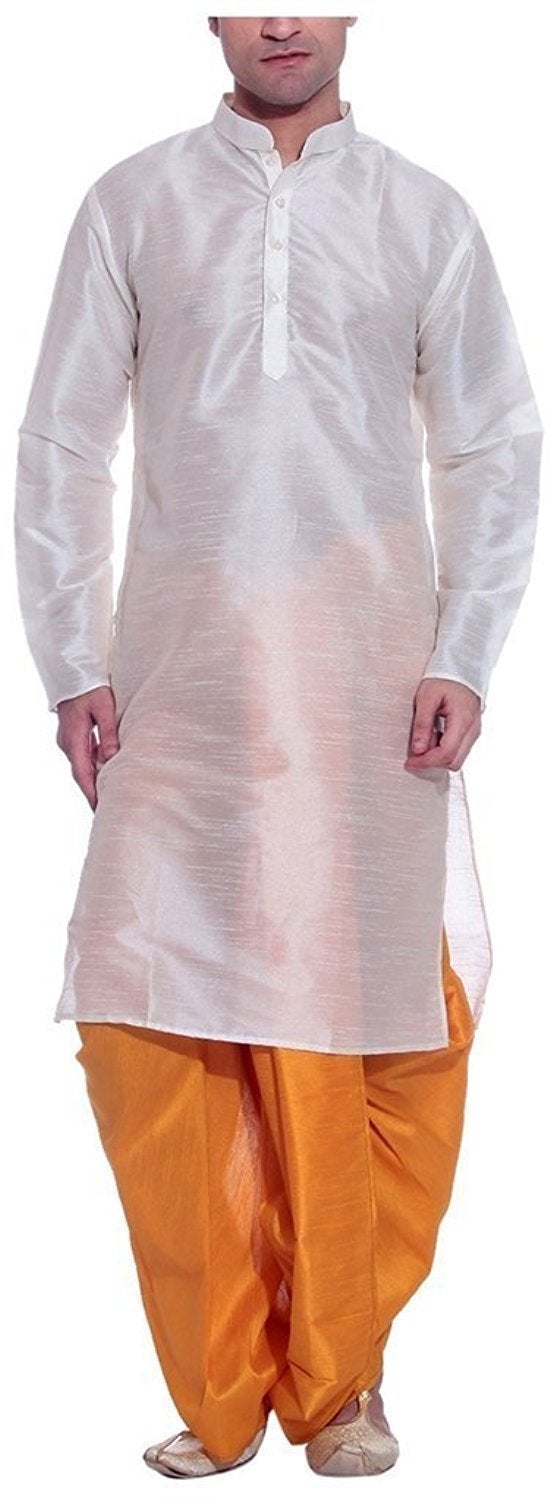 Royal Kurta Mens Silk Blend Dhoti Kurta Off-White - Image 1