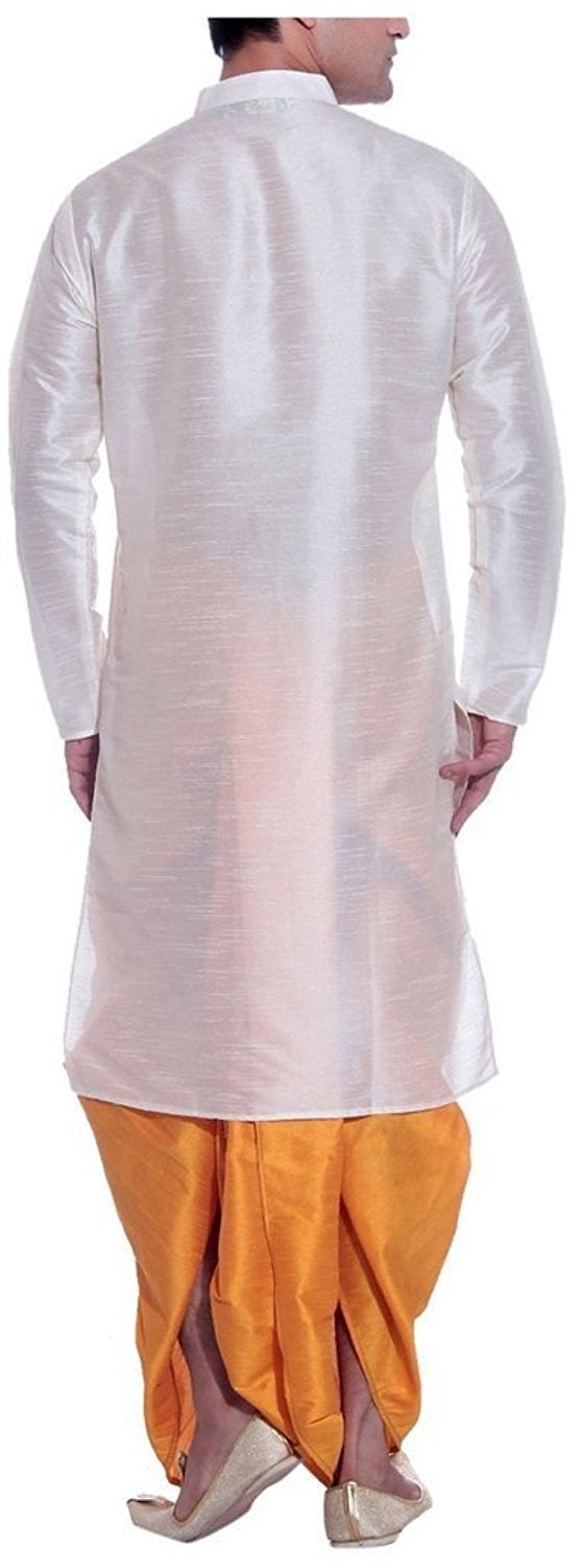 Royal Kurta Mens Silk Blend Dhoti Kurta Off-White - Image 2
