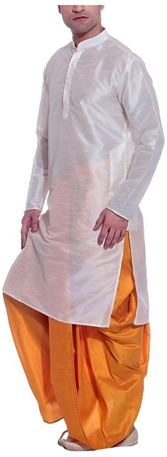 Royal Kurta Mens Silk Blend Dhoti Kurta Off-White - Image 3