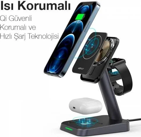 Polhammobile Polham 3in1 15W Magnetic Magsafe Wireless Charging Phone, Watch and Headphone Charging Stand