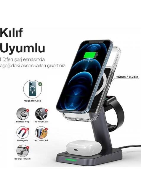 Polhammobile - Polham 3in1 15W Magnetic Magsafe Wireless Charging Phone, Watch and Headphone Charging Stand - Image 1