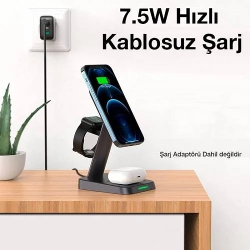 Polhammobile Polham 3in1 15W Magnetic Magsafe Wireless Charging Phone, Watch and Headphone Charging Stand