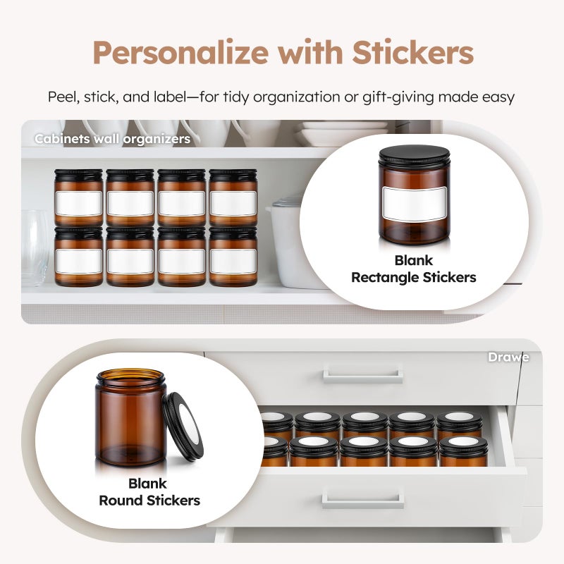 Tecohouse 8oz Amber Glass Jars with Metal Lids, 3 Pack Candle Jars with Blank Labels, 250g Wide Mouth | Lotion Container for Sample, Cream, Lotion, Honey, Powder, Jelly | Home & Beauty - Image 5