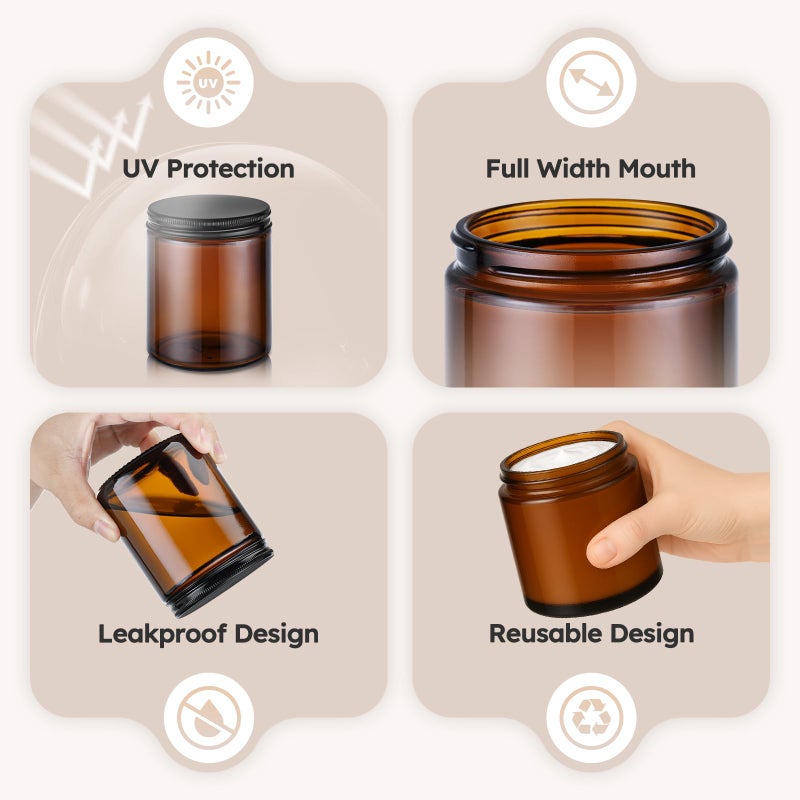 Tecohouse 8oz Amber Glass Jars with Metal Lids, 3 Pack Candle Jars with Blank Labels, 250g Wide Mouth | Lotion Container for Sample, Cream, Lotion, Honey, Powder, Jelly | Home & Beauty - Image 4