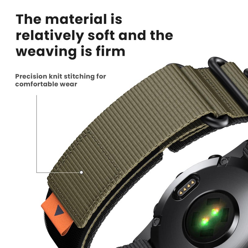 ANCOOL حزام ساعة ANCOOL لفينيكس 7X / فينيكس 3 / 6X / 5X 26 مم حزام نايلون لفينيكس 6X برو / تاكتيكس 7 / إبيكس برو 51 مم (أسود / أخضر عسكري) - Image 2