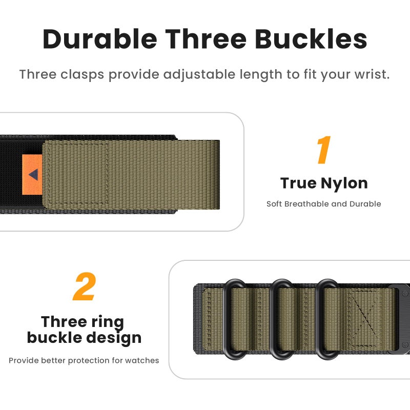 ANCOOL حزام ساعة ANCOOL لفينيكس 7X / فينيكس 3 / 6X / 5X 26 مم حزام نايلون لفينيكس 6X برو / تاكتيكس 7 / إبيكس برو 51 مم (أسود / أخضر عسكري) - Image 4