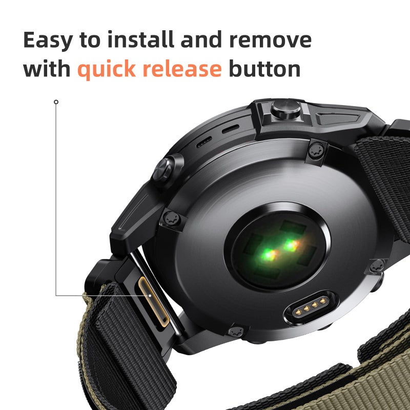 ANCOOL حزام ساعة ANCOOL لفينيكس 7X / فينيكس 3 / 6X / 5X 26 مم حزام نايلون لفينيكس 6X برو / تاكتيكس 7 / إبيكس برو 51 مم (أسود / أخضر عسكري) - Image 5