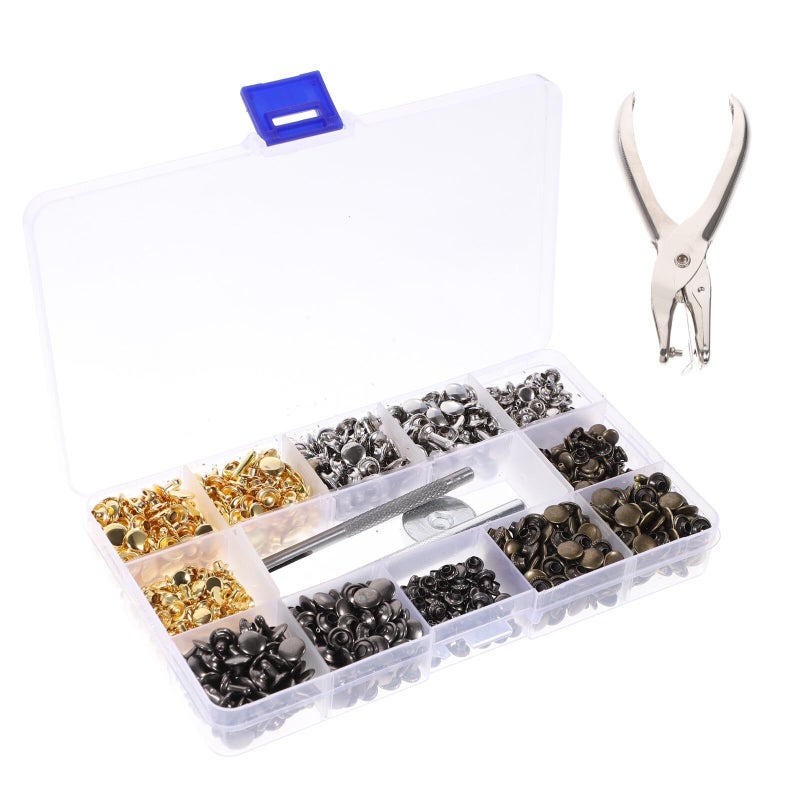 Double Sided Metal Rivets Leathercraft Kit 480 Pcs in 4 Colors for DIY Shoes Bags Accessories - Image 2