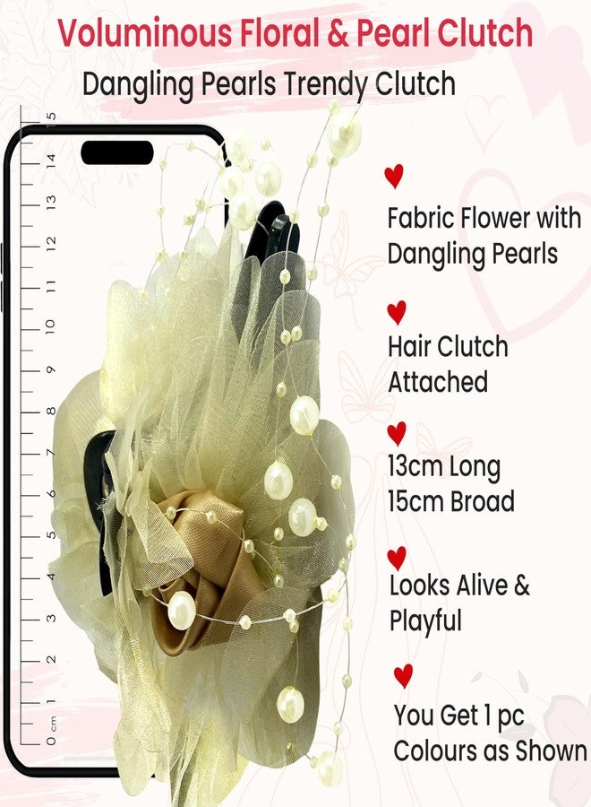 TEMPERIA (1pc) Flower Hair Claw Clips for Women | Aesthetic & Stylish Clutchers Hair Accessories for Women for Wedding & Party | Big Flower, Strong Grip & Durable | Cream Colour - Image 2