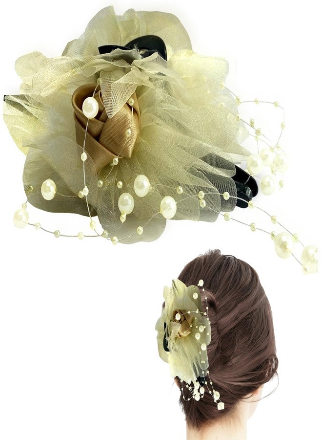 TEMPERIA (1pc) Flower Hair Claw Clips for Women | Aesthetic & Stylish Clutchers Hair Accessories for Women for Wedding & Party | Big Flower, Strong Grip & Durable | Cream Colour - Image 1