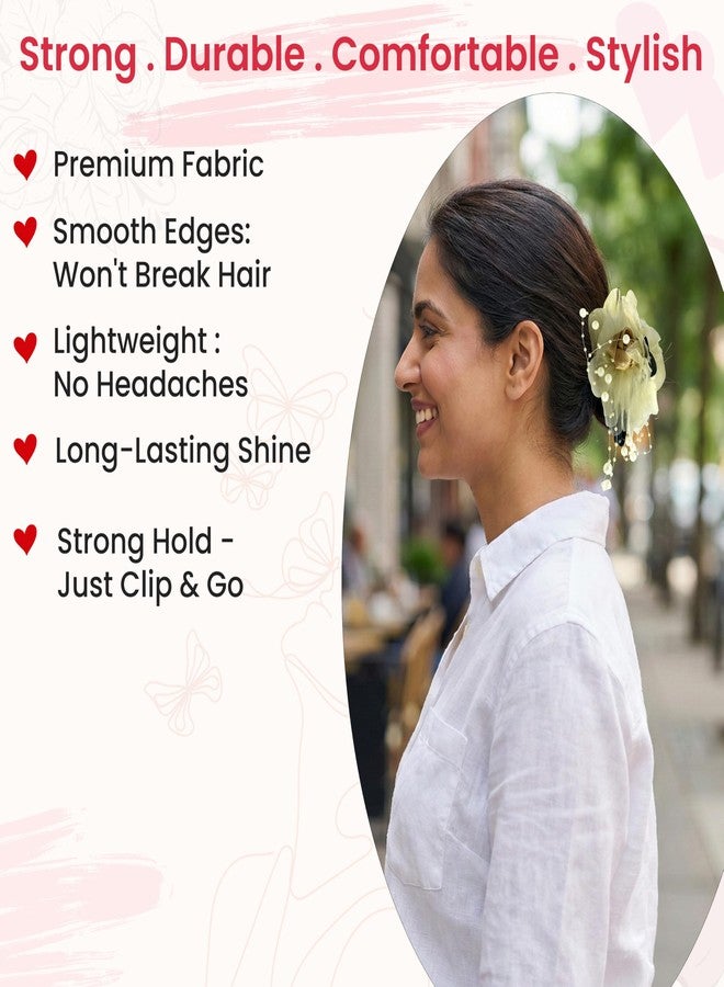 TEMPERIA (1pc) Flower Hair Claw Clips for Women | Aesthetic & Stylish Clutchers Hair Accessories for Women for Wedding & Party | Big Flower, Strong Grip & Durable | Cream Colour - Image 4