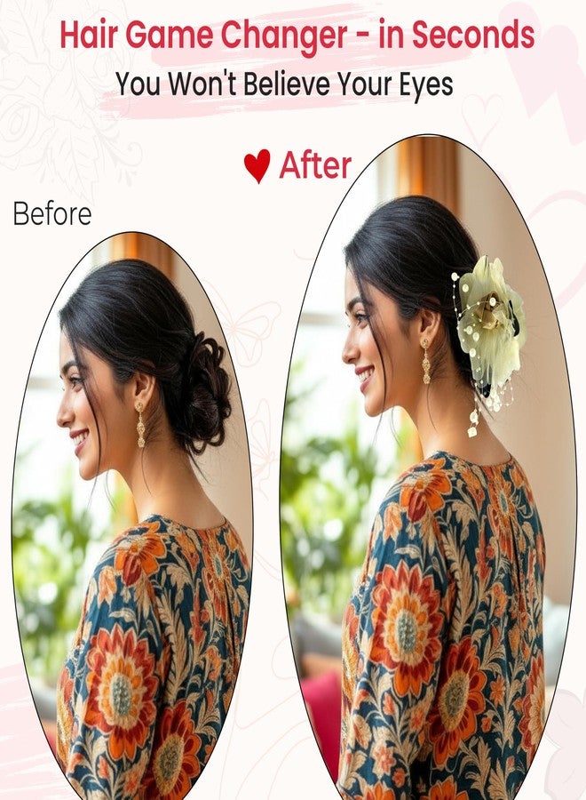 TEMPERIA (1pc) Flower Hair Claw Clips for Women | Aesthetic & Stylish Clutchers Hair Accessories for Women for Wedding & Party | Big Flower, Strong Grip & Durable | Cream Colour - Image 5