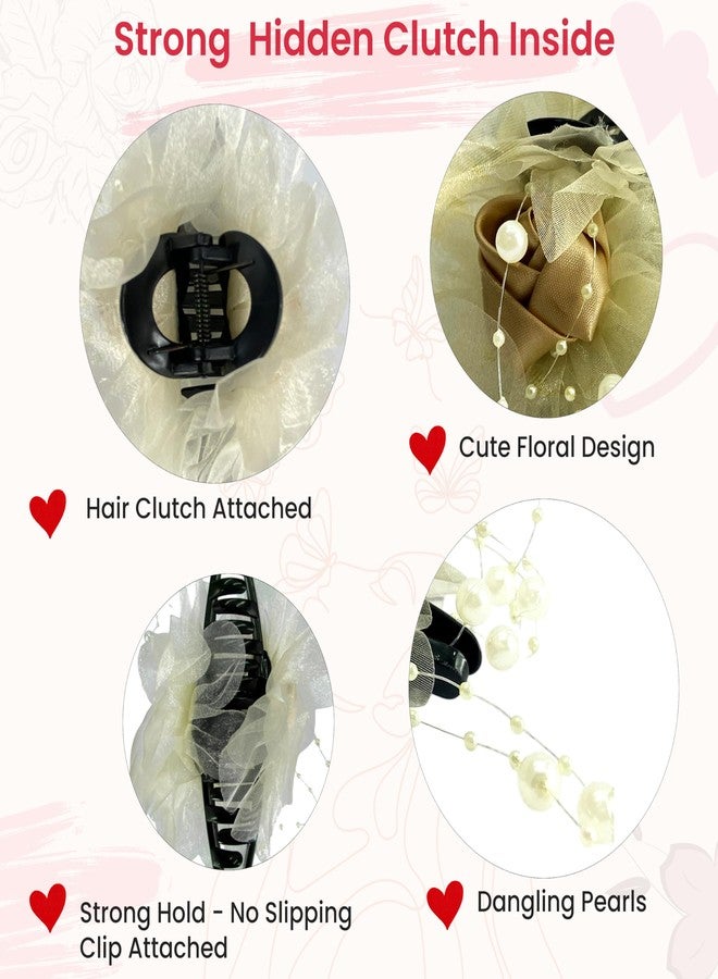 TEMPERIA (1pc) Flower Hair Claw Clips for Women | Aesthetic & Stylish Clutchers Hair Accessories for Women for Wedding & Party | Big Flower, Strong Grip & Durable | Cream Colour - Image 3