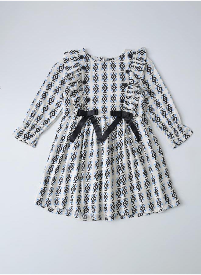 BELLA MODA All-Over Print Bow Detail Dress with Long Sleeves by Styli  - Image 2