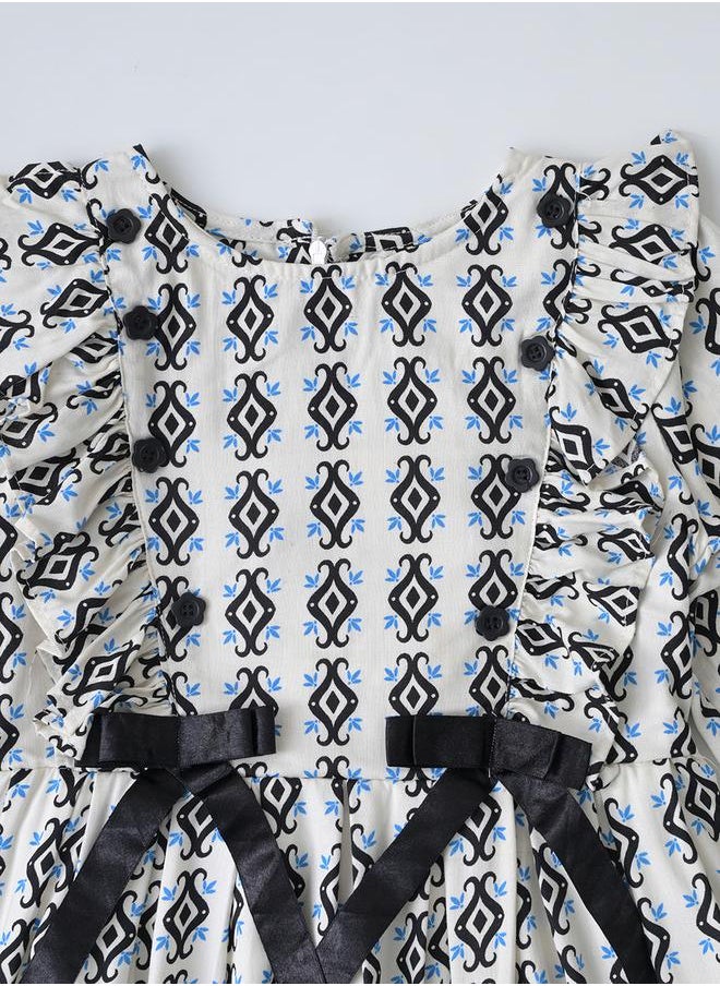 BELLA MODA All-Over Print Bow Detail Dress with Long Sleeves by Styli  - Image 4
