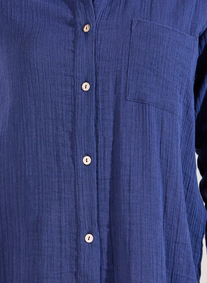 Styli Oversized Crinkle Textured Shirt with Roll Up Sleeves