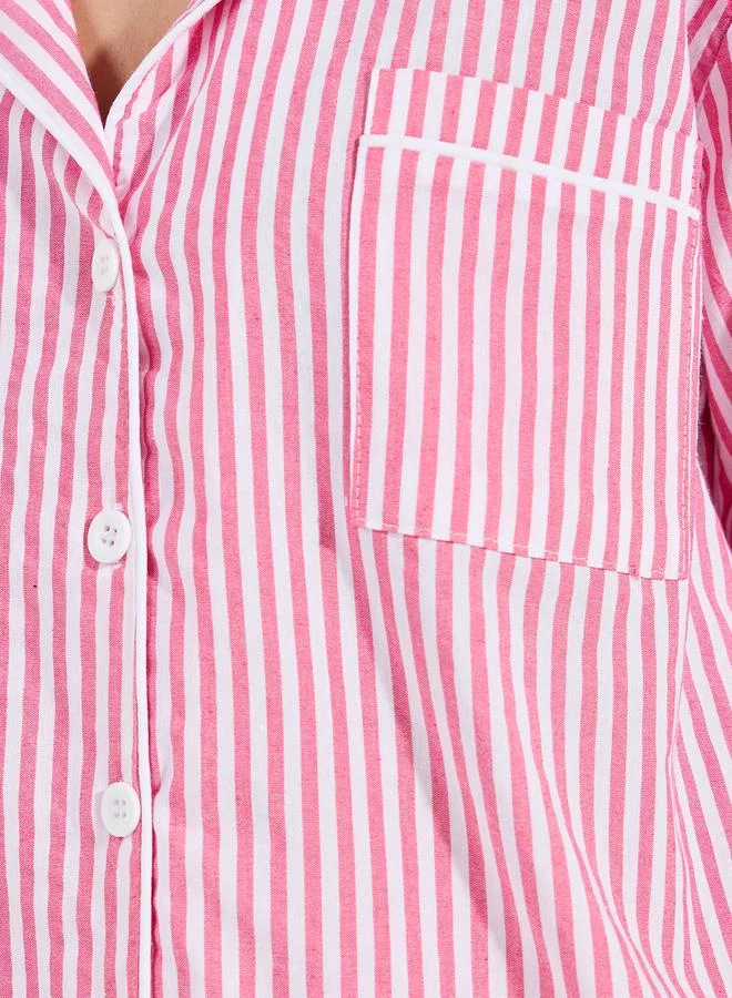ستايلي Cotton Linen Stripe Button Through Shirt & Shorts Set