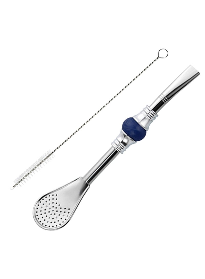 Yerba Mate Bombilla Straw with Filter Spoon & Cleaning Brush, Stainless Steel, Colorful Bead - Image 1