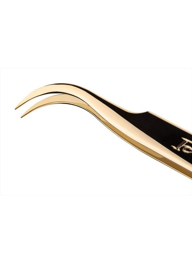 Icona Lashes Eyelash Tweezers for Applying & Adjusting False Lashes || High Grade Stainless Steel Tweezer with Curved Precision Tip & Elegant 24K Gold Plating, by Icona Lashes  - Image 1