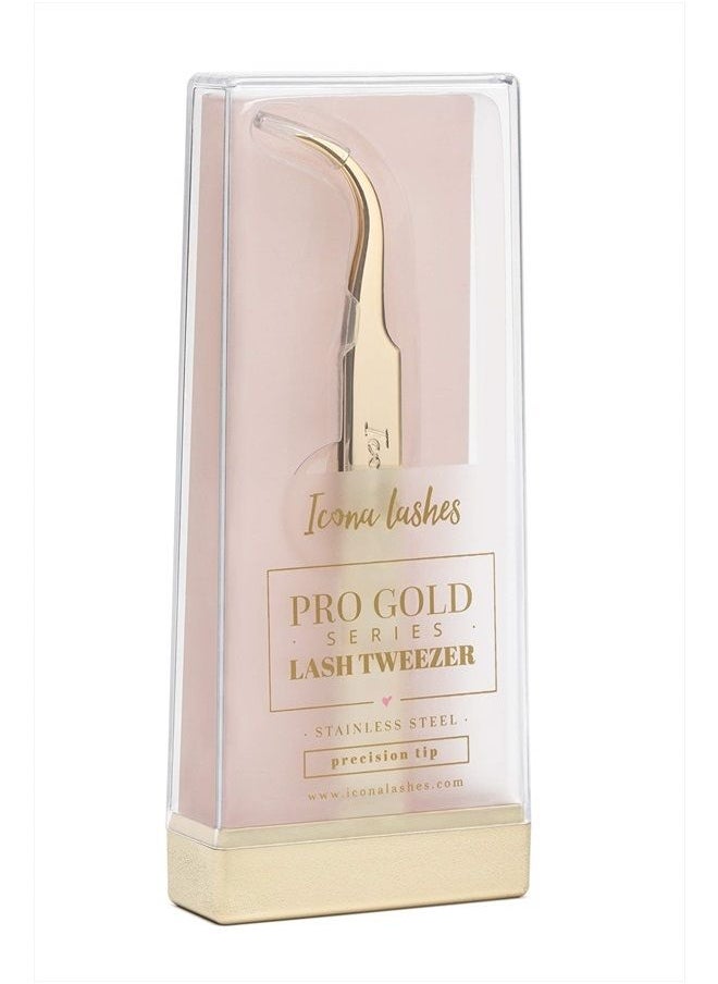 Icona Lashes Eyelash Tweezers for Applying & Adjusting False Lashes || High Grade Stainless Steel Tweezer with Curved Precision Tip & Elegant 24K Gold Plating, by Icona Lashes  - Image 4