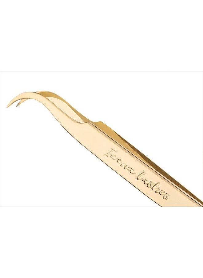 Icona Lashes Eyelash Tweezers for Applying & Adjusting False Lashes || High Grade Stainless Steel Tweezer with Curved Precision Tip & Elegant 24K Gold Plating, by Icona Lashes  - Image 3