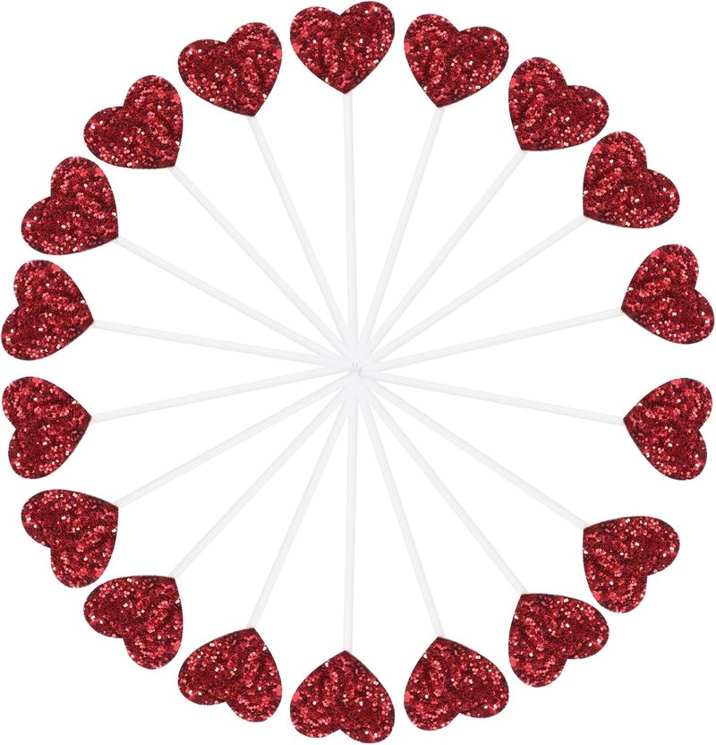 25pcs Heart Glitter Cake Toppers Cupcake Picks for Birthday Party Decorations Valentine’s Day Cake Decorating Supplies - Image 1