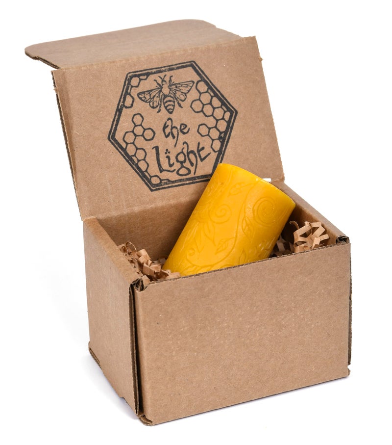 Bee The Light BeeTheLight Beeswax Pillar Candle - 100% Pure Bees Wax - Choose Your Size and Color - Up to 72 Hour Burn Time - Approx. 2x3, 3x4, 3x6 - Unscented - Natural Light Honey Scent (Natural Yellow, Small) - Image 1