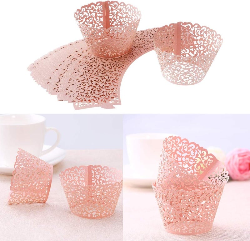Tinksky Cupcake Wrappers Laser Cut Wrap Case Decor Wedding Shower Wrap 50 Pack Pink - Image 3